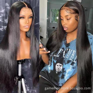 Factory Price 13X4 13X6 Long 40 Inch Bone Straight Wig Human Hair Lace Front Wig 180% Density